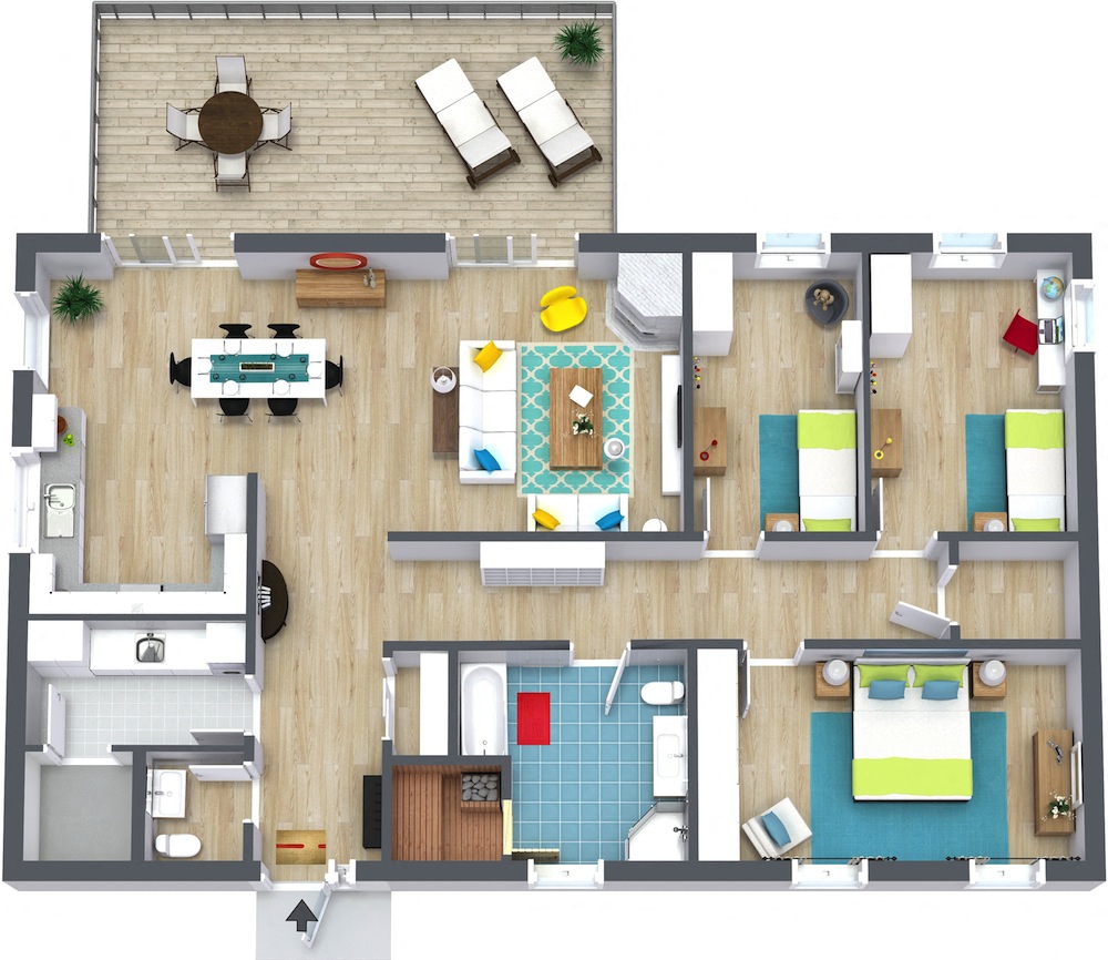 Floor plan for 3 beds, 2 baths, 1200 sqft